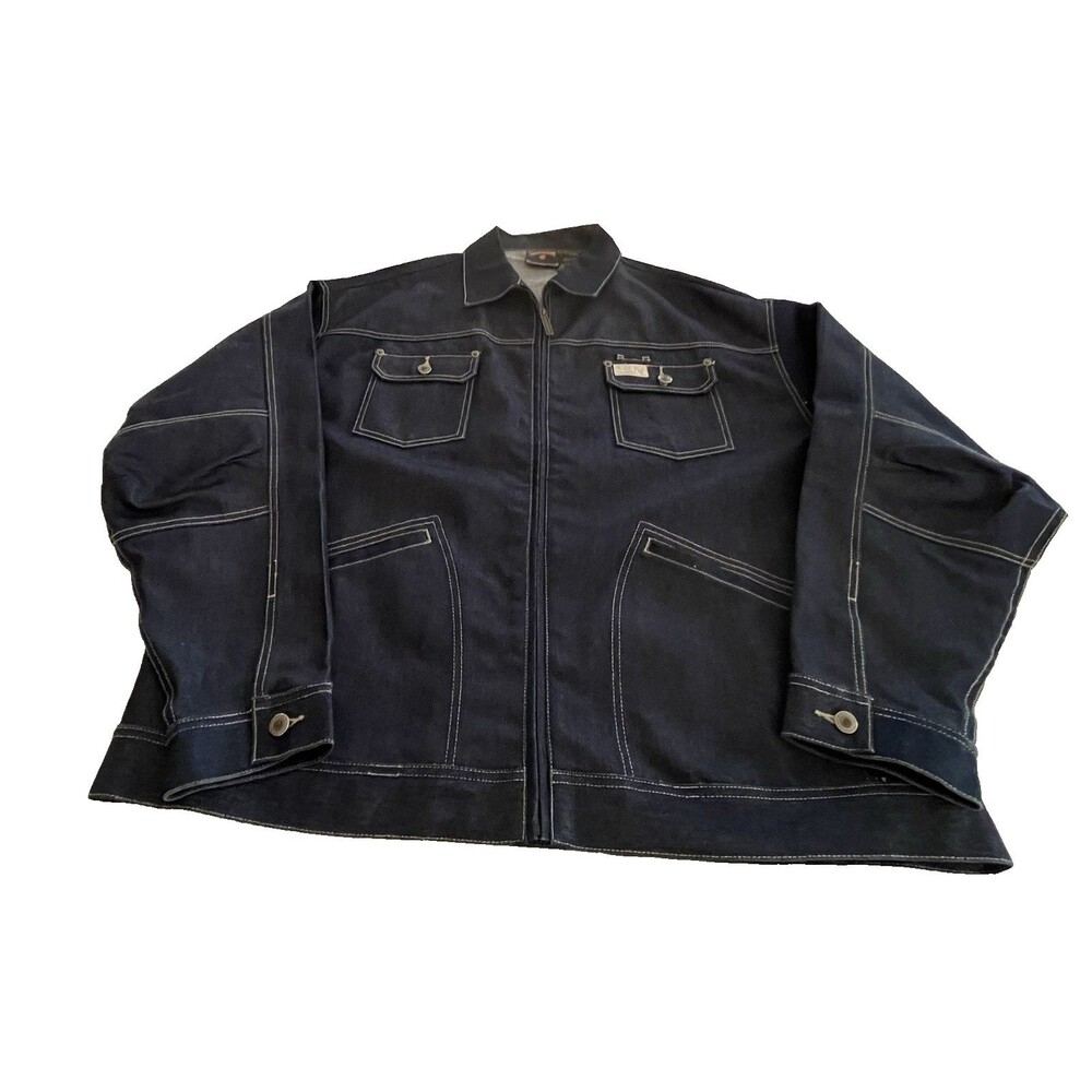 Vtg Rocawear Denim Jacket Dark Wash Y2K Hip Hop Zip Embroider Logo Men 3XL NWOT